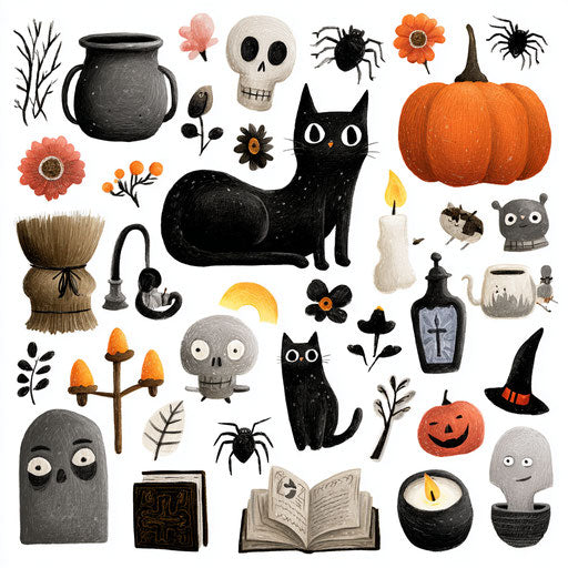 Collection of Cute and Spooky Halloween Clip Art Elements