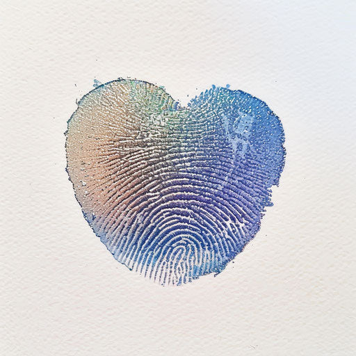 Holographic fingerprint heart tattoo on white paper