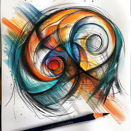 Expressionist tattoo sketch of a Fibonacci pattern with dynamic brush strokes and vivid colors
