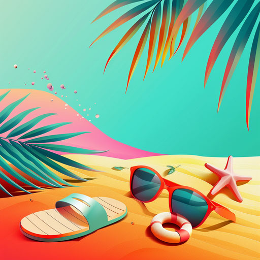 Summer season clipart with flat random color background