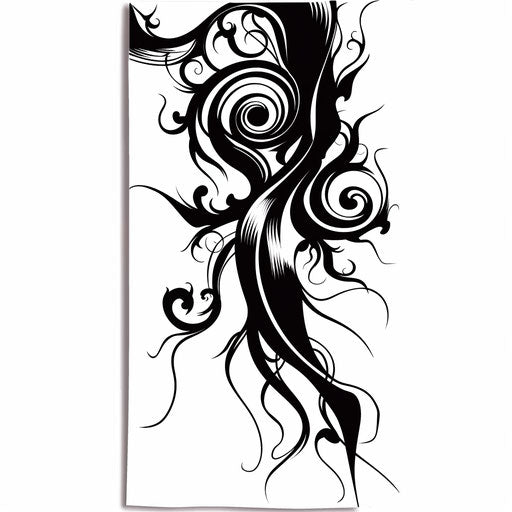 Swirling black smoke in tribal tattoo design