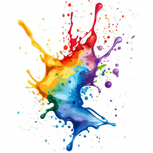 Abstract paint splashes in pride colors, energetic flat tattoo sketch