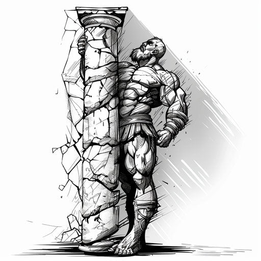 Tattoo sketch of Hercules holding a broken column