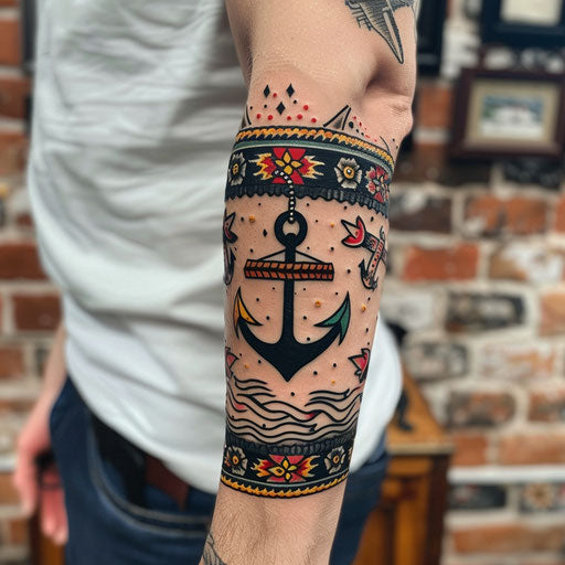 Armband tattoo of nautical themes with anchors