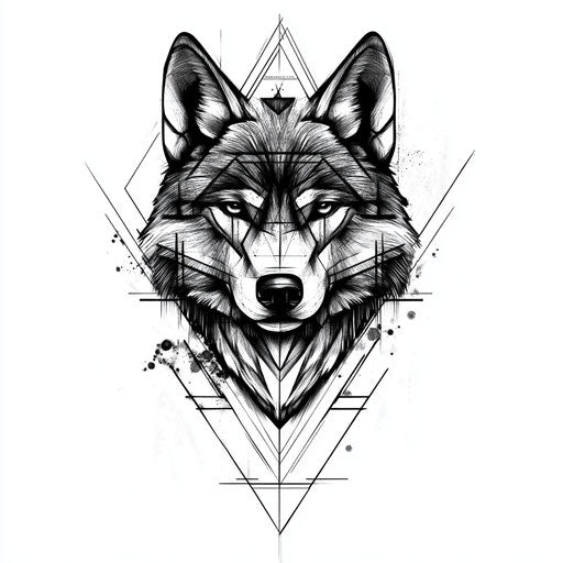 Geometric wolf tattoo sketch on inner bicep
