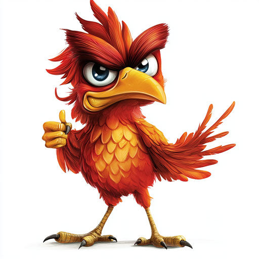 Humorous caricature of a phoenix clipart with human characteristics