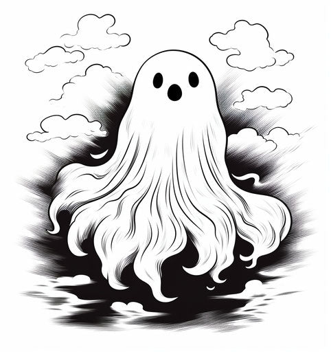 Black and white ghost sketch, lowbrow art style, poignant