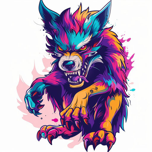 Whimsical werewolf in flat tattoo style