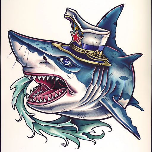 Dynamic traditional sailor shark tattoo