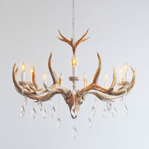 Deer antler chandelier with crystals and candle bulbs