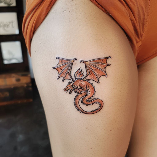 Small tattoo with a dragon, in the style of Ami James