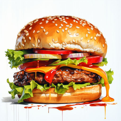 Hamburger clipart in the style of Oil painting, on a white background
