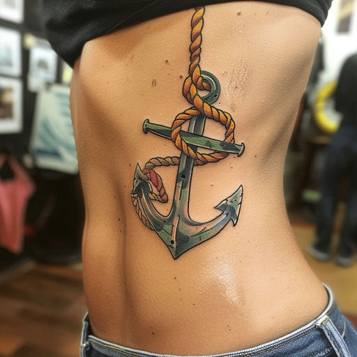 Rib tattoos classic anchor Ed Hardy style