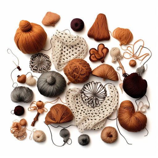 Crochet clipart in the style of Chiaroscuro Art, on a white background