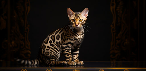 Bengal Cat October 15, 2016, in the style of Iberê Camargo, dark brown and gold, highly polished surfaces