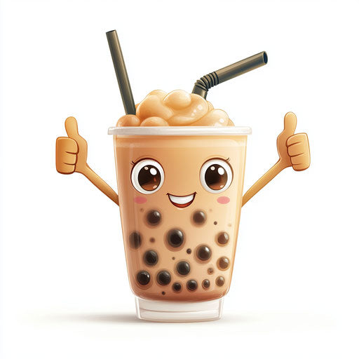 Humorous caricature of a bubble tea with human characteristics