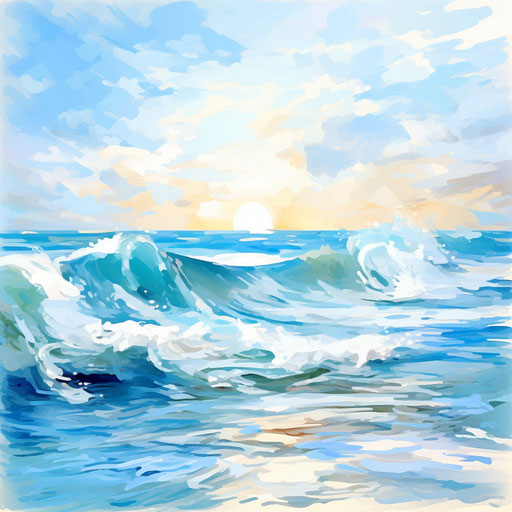 Seaside clipart in Impressionistic Art style, on white background