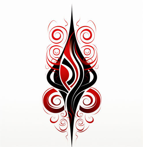 Stylized tribal design with red and black lines