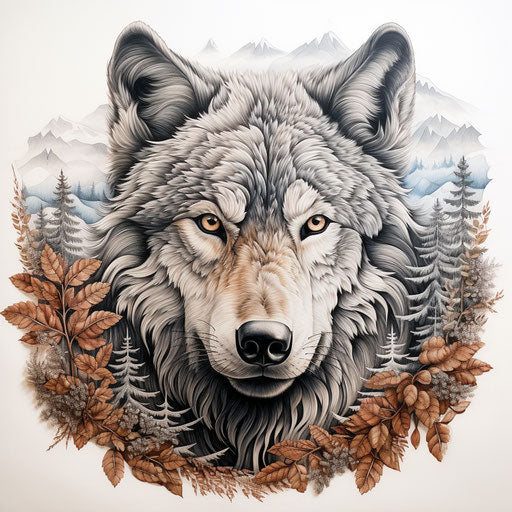 Wolf with trees in a coloring page