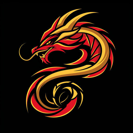 Intense dragon sports logo in red and gold on black background