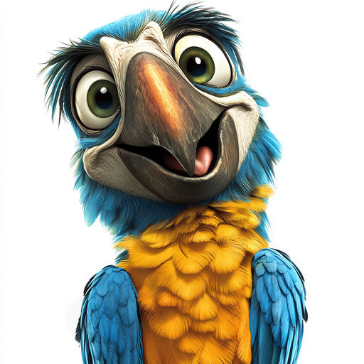Humorous caricature of a parrot with human characteristics