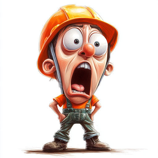 Humorous caricature of a hard hat with human characteristics