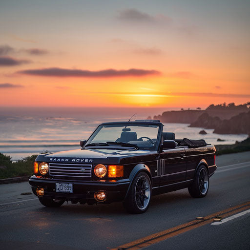 SUV converted into convertible cruising coastal sunset