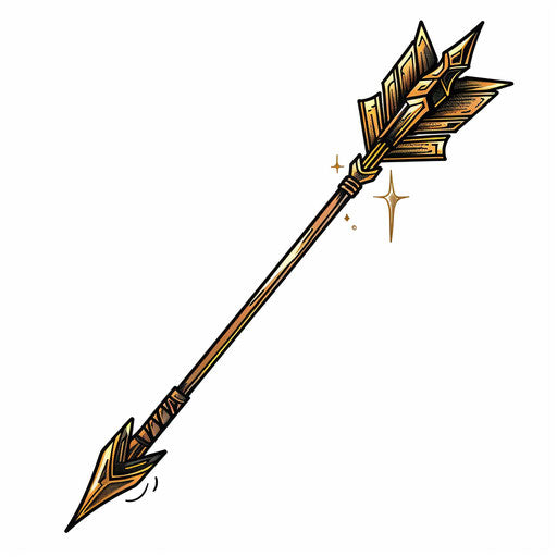 Sketch of a golden arrow, done in a sleek, flat clipart style