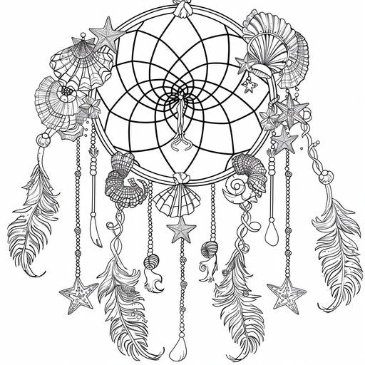 Dream catcher with ocean-themed shells and starfish