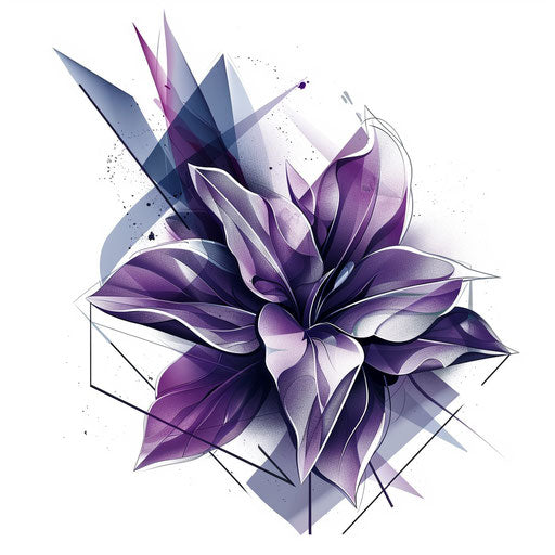 Modern graphic design of a violet flower tattoo