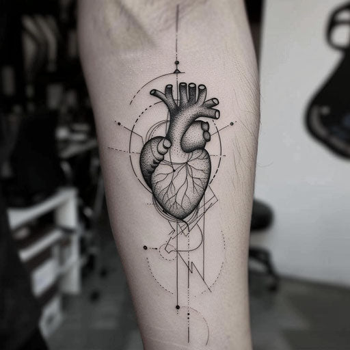 Minimalist black heart with geometric shapes