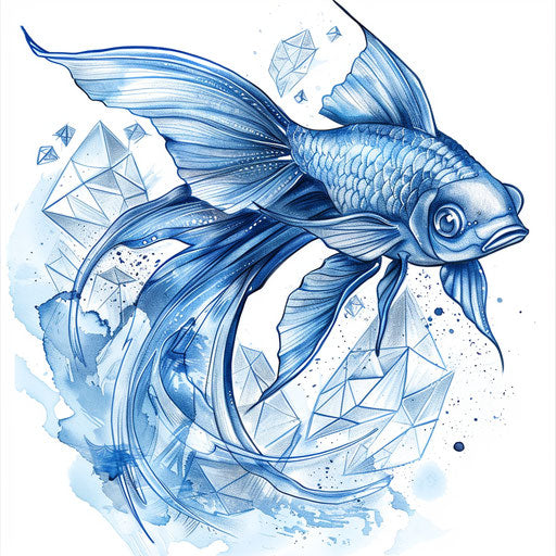 Ice-themed fish tattoo drawing