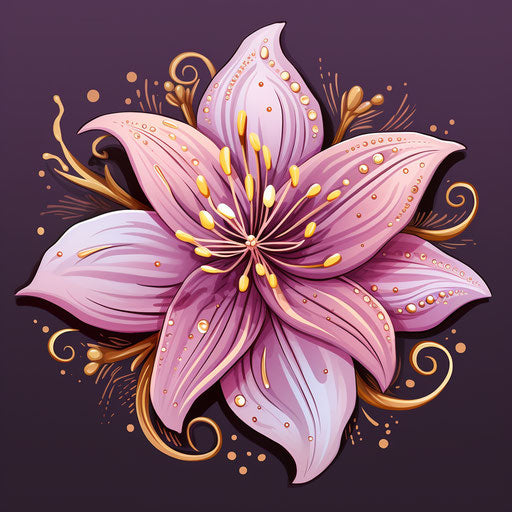 Lily flower drawing in light magenta and light amber, pseudo-realistic style