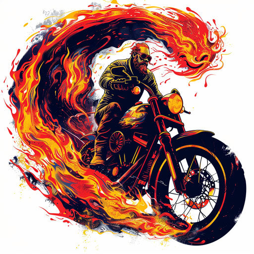 Motorcycle tattoo with fiery flames and vibrant colors
