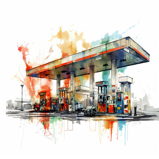 Gas station in Impressionistic Art style
