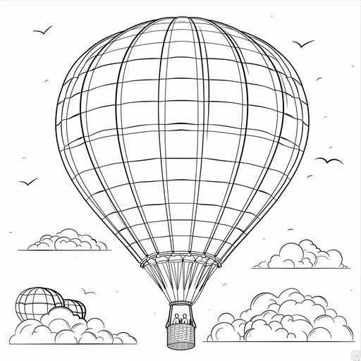 Hot air balloon floating in the sky, simple and bold outline