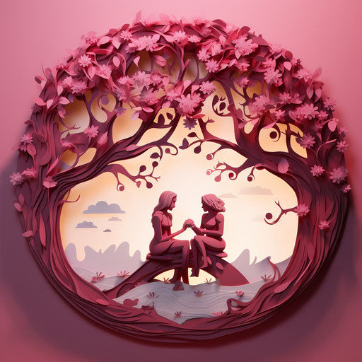 Romantic couples under a tree with spherical sculptures