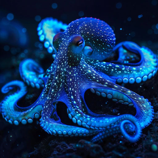 Bioluminescent octopus in dark waters