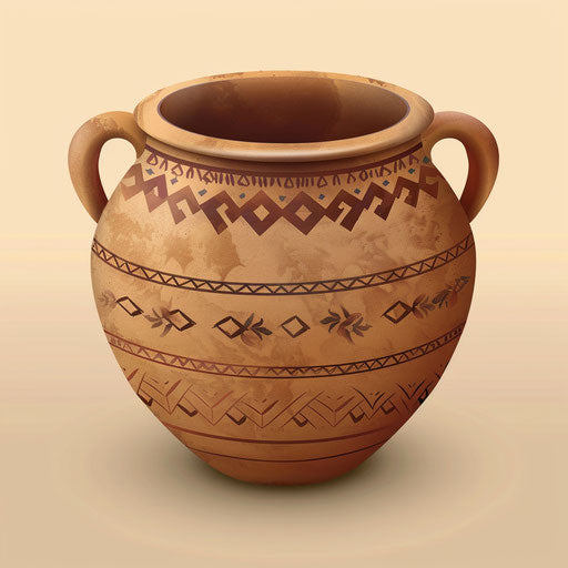 Realistic pot on beige background, rustic appeal and patterns