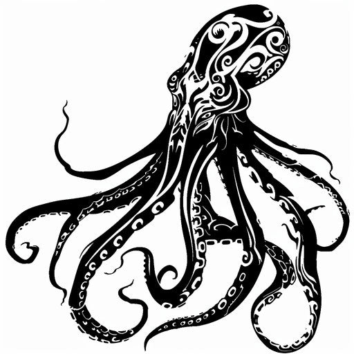 Bold tribal octopus tattoo design on white background