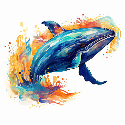 Whale clipart in the style of Impressionistic Art, on white background