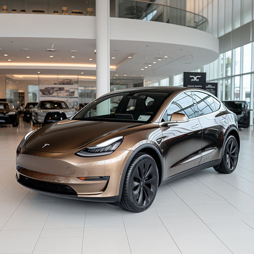 Tesla model Y brown with the hex code #5A4134