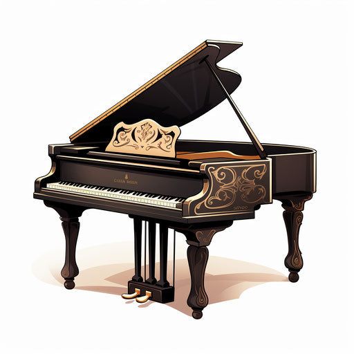 Piano illustration in the style of Chiaroscuro Art, on a white background
