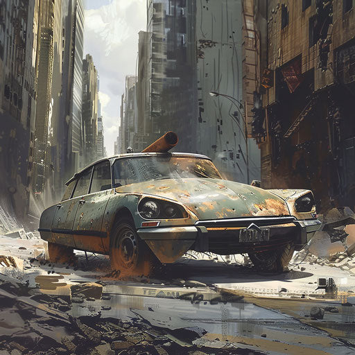 Post-apocalyptic Citroen DS 20 with armored plating