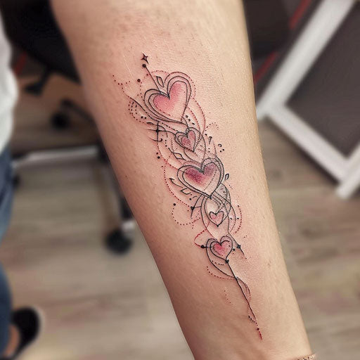 Romantic flat tattoo sketch for 13 tattoo with heart shapes and delicate pink and white shades