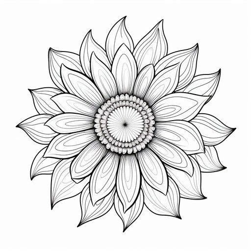 Black and white sunflower on white background, linear style