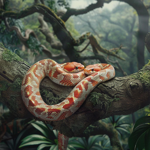Corn snake curled up on a tree branch