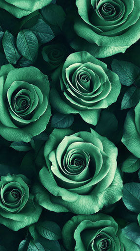 Pattern of many large green roses, wallpaper, aesthetic