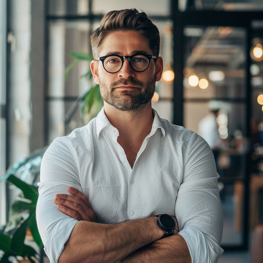 Confident businessman in minimalist office