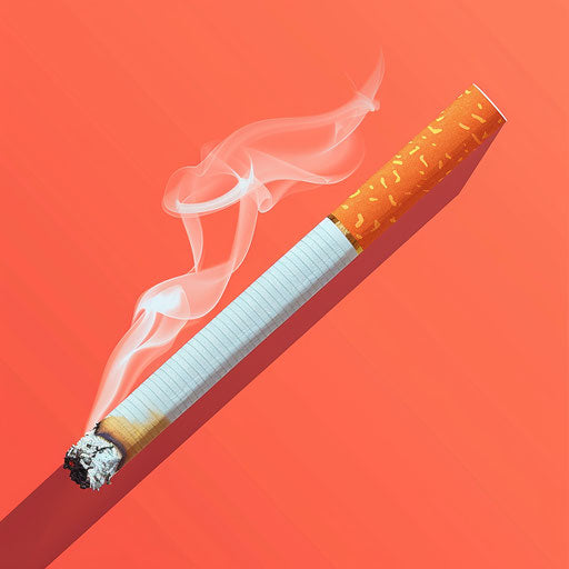 Realistic cigarette clipart on a vibrant coral background, highlighting crisp details and radiant hues